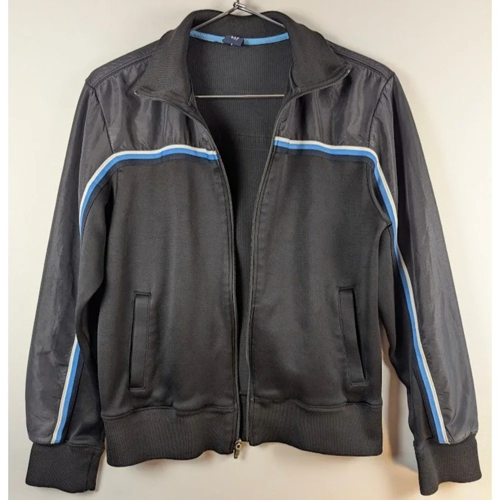 GAP Track Jacket Mens S Black Blue Stripe Vintage Fall‎ 2004 Full Zip Y2K Sporty